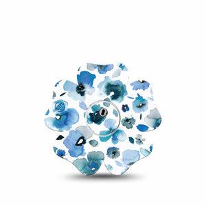 ExpressionMed Sapphire Petals Freestyle Libre 3 Flower Shape Tape Single Tape and Single Sticker Blue Watercolored Florals Themed  CGM Design