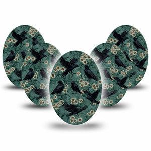 ExpressionMed Crows Medtronic Guardian Enlite Universal Oval, 5-Pack dark woodland botanical Fixing Ring Tape for Continuous Glucose Monitor