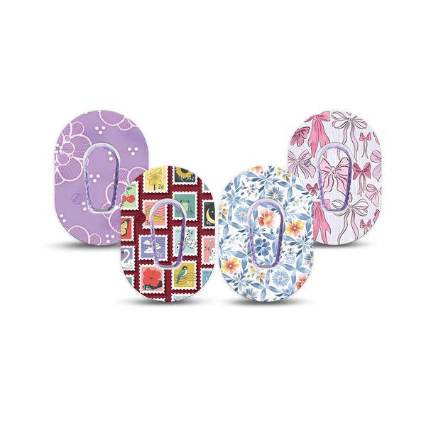 ExpressionMed Darling Details Dexcom G6 Mini, 4-Pack Tape and 4-Pack Sticker, Pastel prints Waterproof Adhesive Tape for CGM