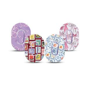 ExpressionMed Darling Details Dexcom G6 Mini, 4-Pack Tape and 4-Pack Sticker, Pastel prints Waterproof Adhesive Tape for CGM