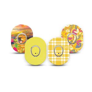 ExpressionMed Sunlit Yellow Dexcom G7 and Dexcom Stelo Glucose Biosensor System Mini, tape and sticker  yellow botanical pattern Adhesive Tape for CGM