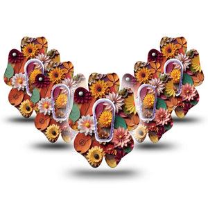 ExpressionMed 3D Floral Dexcom G6 Flower Shape Tape 5-Pack Tape and 5-Pack Sticker Autumn Flowers And Leaf Paper Art, Adhesive Patch Continuous Glucose Monitor Design