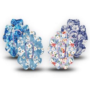 ExpressionMed Blue Petals Dexcom G6 Flower, tape and sticker  Pale and cerulean blues Decorative Patch for CGM
