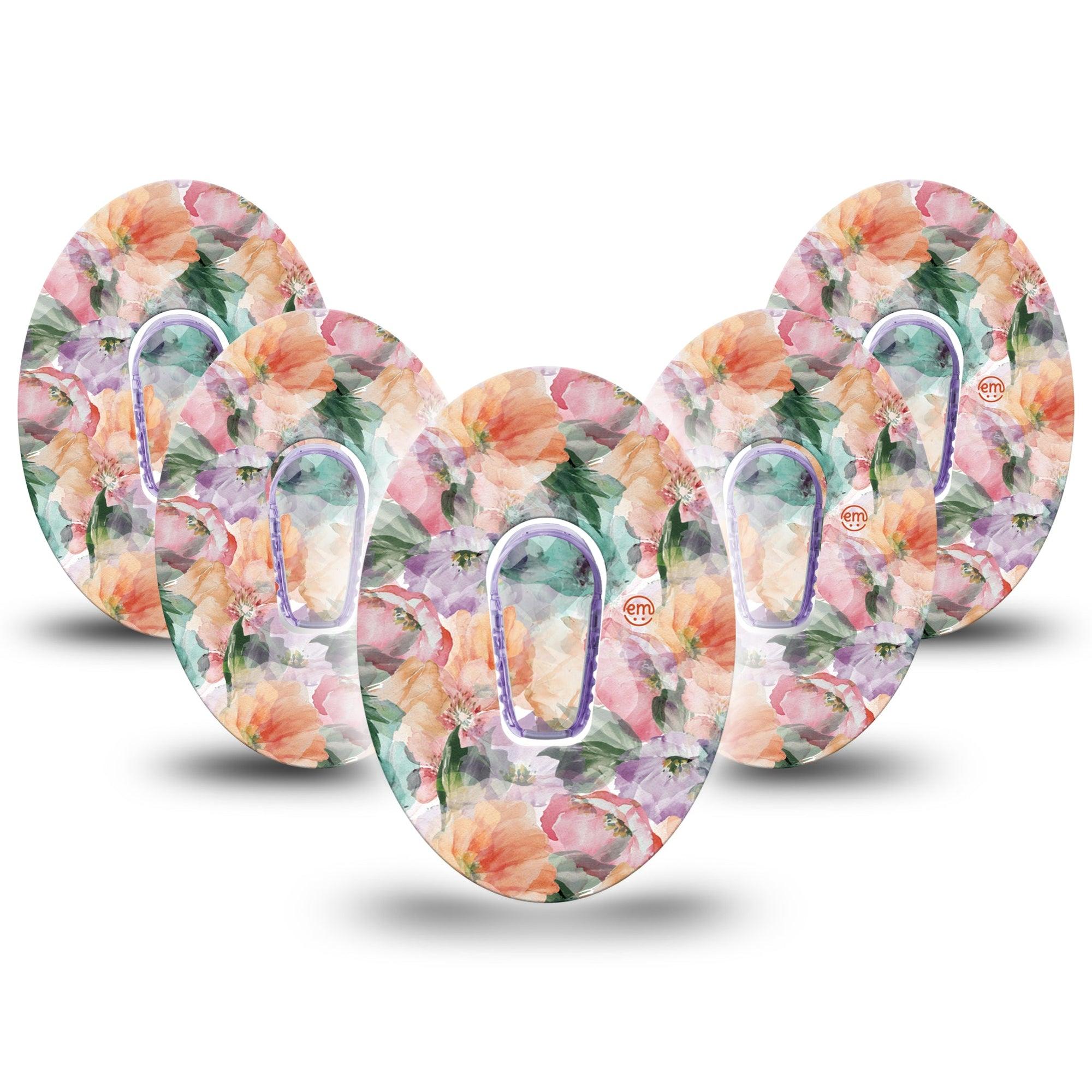 ExpressionMed Flower Clouds Dexcom G6 Tape 5-Pack Tape and 5-Pack Sticker Transparent Flower Petals, Plaster CGM Design