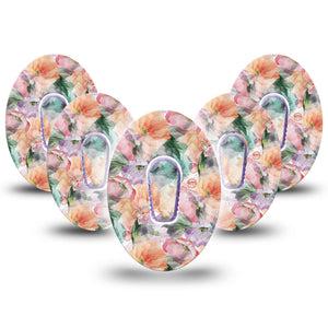 ExpressionMed Flower Clouds Dexcom G6 Tape 5-Pack Tape and 5-Pack Sticker Transparent Flower Petals, Plaster CGM Design