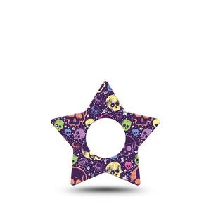 ExpressionMed Neon Skulls Infusion Set Star Shape Tape, 5-Pack Tape Purple and Neon Skulls, Fixing Ring Patch Continuous Glucose Monitor Design