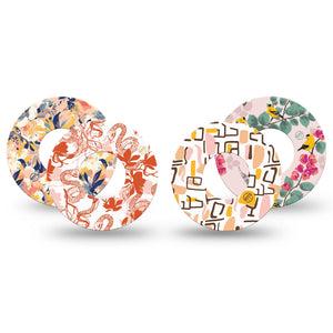 ExpressionMed Sunset Sorbet Variety Pack Freestyle Libre and Libre 2 Plus Tape, Abbott Lingo, 4-Pack Tape Variety Summer Glow Inspired, Fixing Ring Tape Continuous Glucose Monitor Design