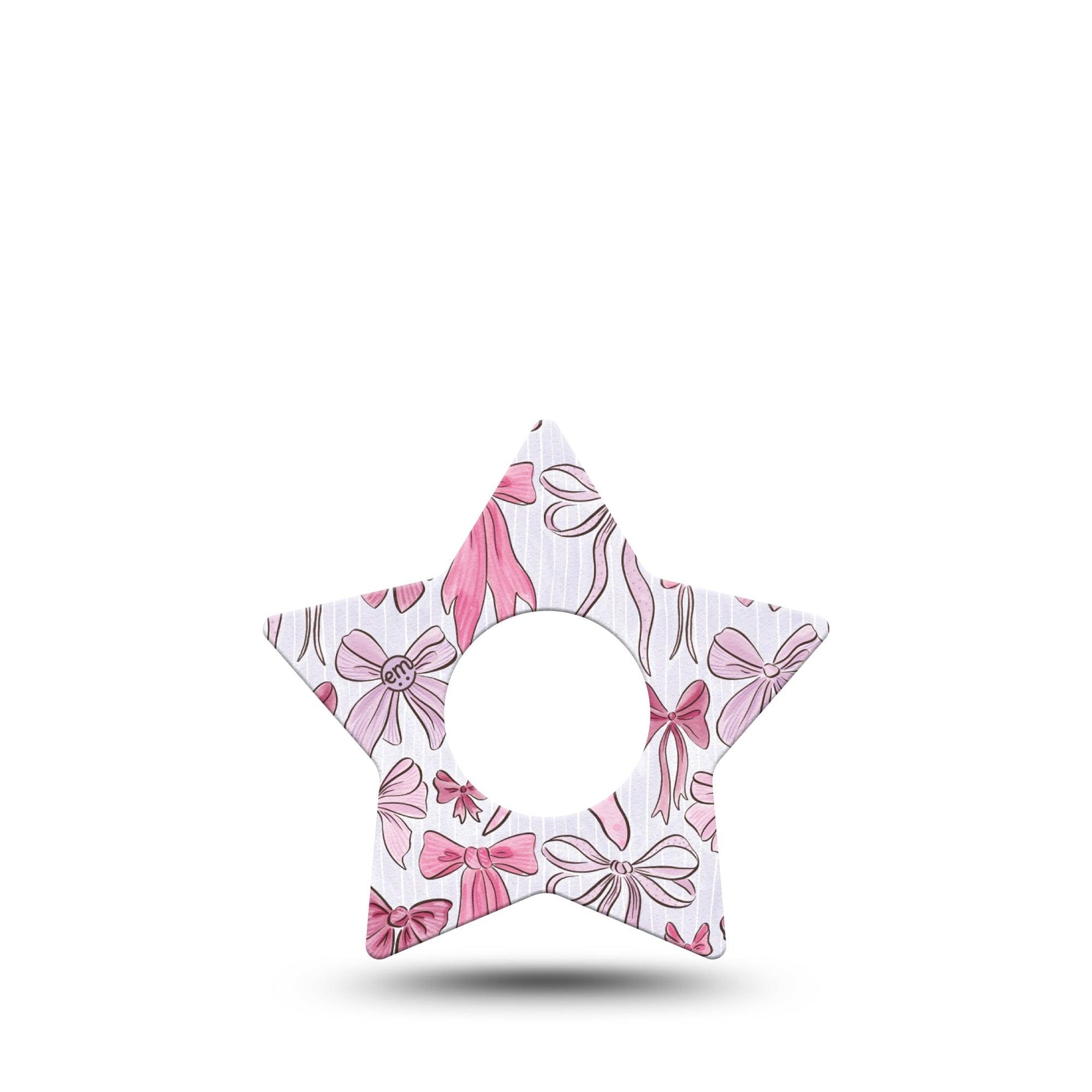 ExpressionMed Bows and Ribbons Infusion Set Star Shape Tape 5-Pack Tape Hair Bow Inspired Pink Ribbon, Fixing Ring Patch Continuous Glucose Monitor Design