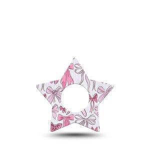 ExpressionMed Bows and Ribbons Infusion Set Star Shape Tape 5-Pack Tape Hair Bow Inspired Pink Ribbon, Fixing Ring Patch Continuous Glucose Monitor Design