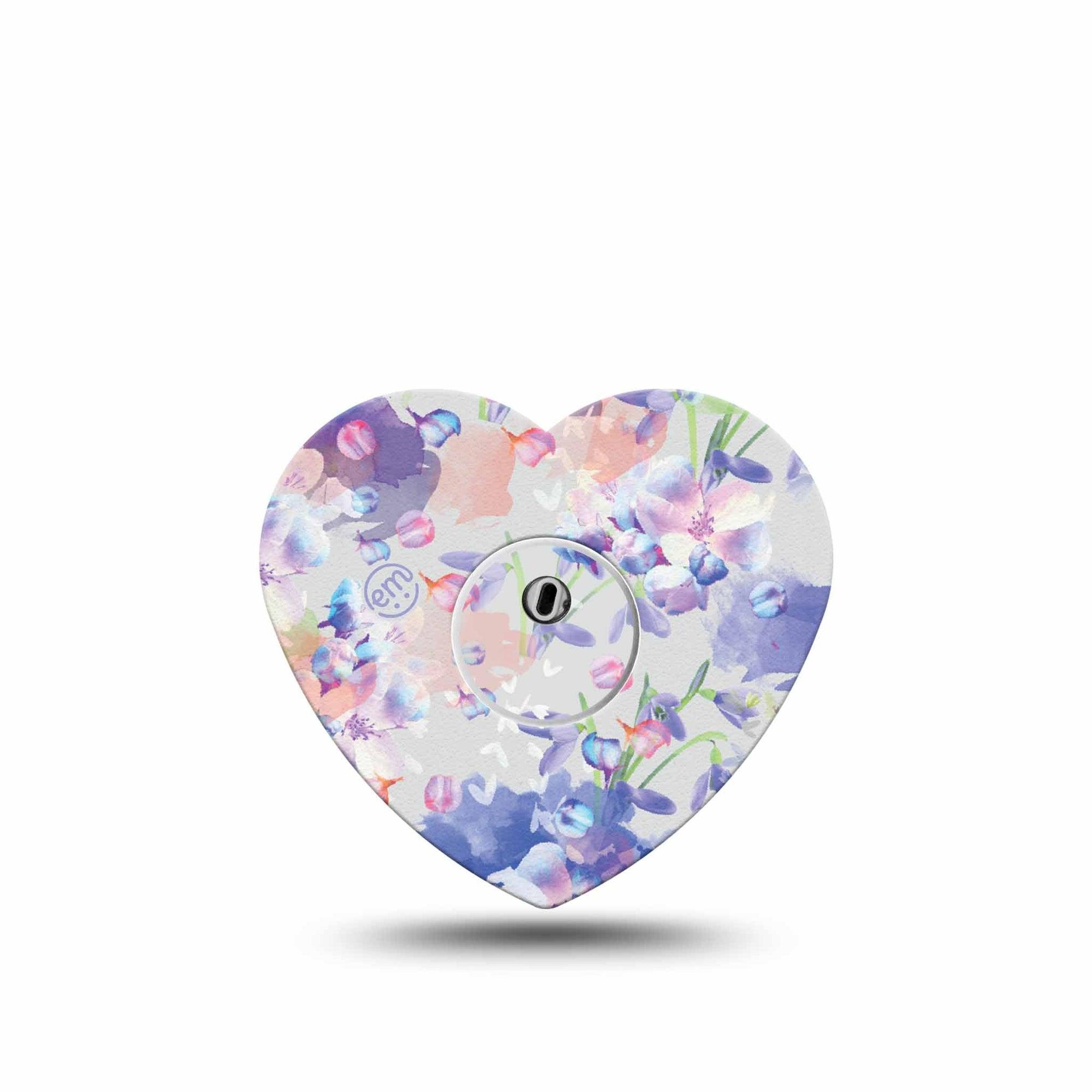 ExpressionMed Dreamy Blooms Freestyle Libre 3 Heart Shape Tape Single Tape and Single Sticker Cloudy Flowers Overlay Patch CGM Design