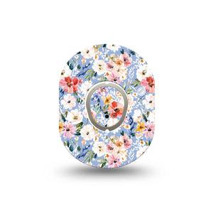 ExpressionMed Petal Breeze Dexcom G7 and Dexcom Stelo Glucose Biosensor System Mini, Single Tape and Single Sticker Sky blue bouquet Waterproof Sensor Cover for CGM