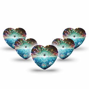 ExpressionMed Disco Lights Freestyle Libre 3 and Libre 3 Plus Heart, 5-Pack Tape and 5-Pack Sticker Abstract light pattern Adhesive Patch for Continuous Glucose Monitor