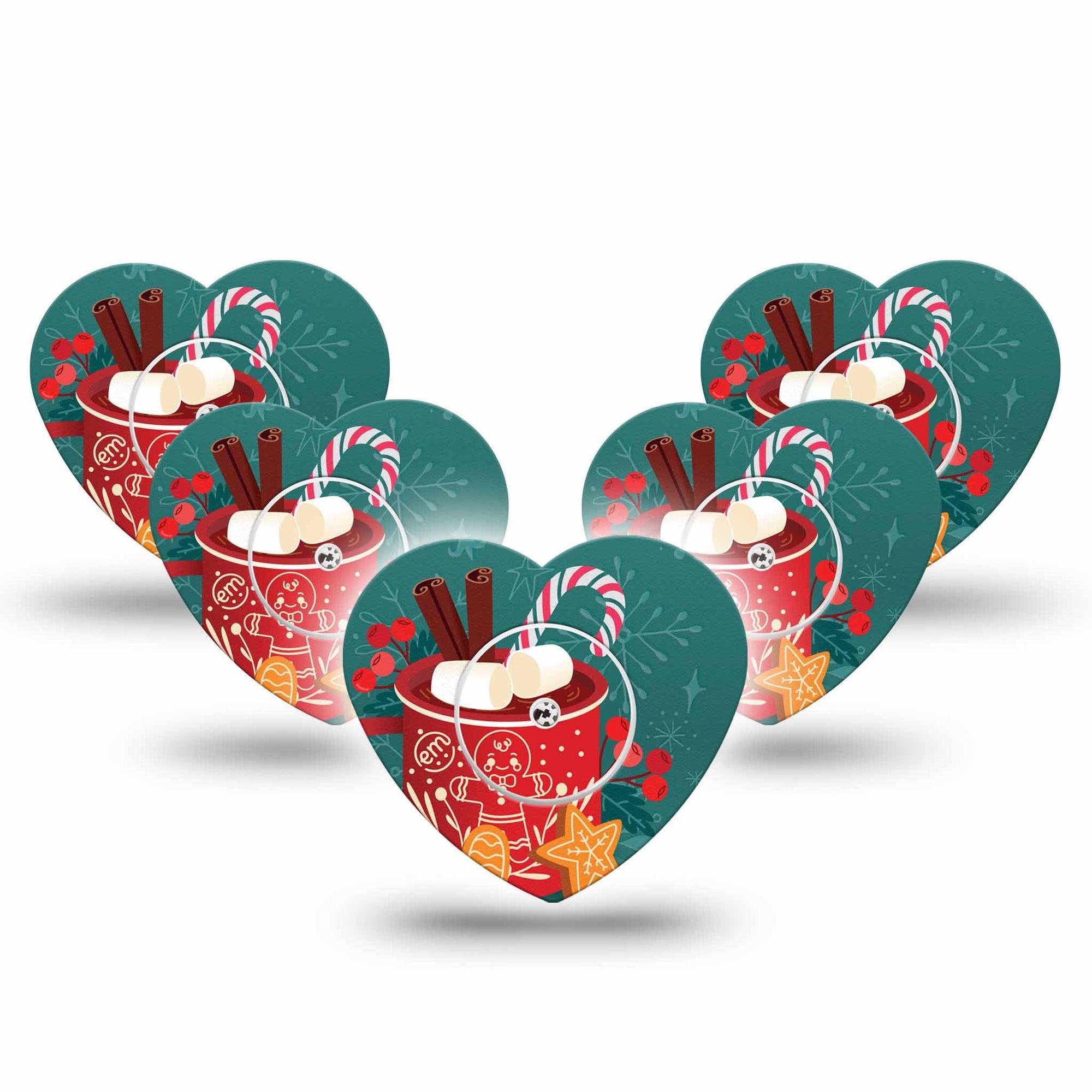 ExpressionMed Hot Chocolate Freestyle Libre 2 Heart Shape Tape 5-Pack Tape and 5-Pack Sticker Cozy Hot Chocolate Drink, Patch CGM Design