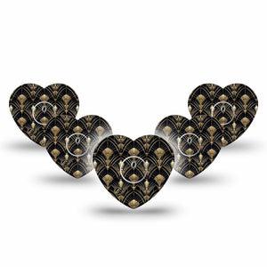 ExpressionMed Midnight Deco Freestyle Libre 3 and Libre 3 Plus Heart, 5-Pack Tape and 5-Pack Sticker Art deco style Adhesive Patch for Continuous Glucose Monitor
