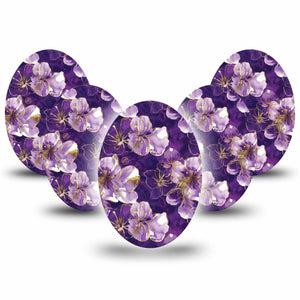 ExpressionMed Plum Gold Medtronic Guardian Enlite Universal Oval, 5-Pack Delicate florals Fixing Ring Tape for Continuous Glucose Monitor