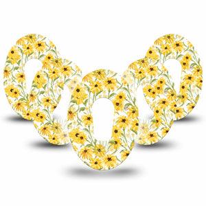 ExpressionMed Yellow Mosaic Floral Dexcom G6 Tape 5-Pack Tape Sunflower Field, Plaster Continuous Glucose Monitor Design