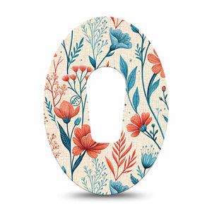 ExpressionMed Desert Wildflower Dexcom G6, Single Tape Red and teal florals Fixing Ring Tape for Continuous Glucose Monitor