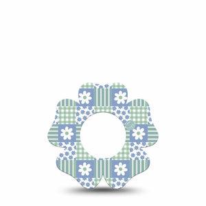 ExpressionMed Patchwork Flowers Freestyle Libre, Libre 2 Plus, and Abbott Lingo Flower, Single Tape Green blue patchwork Decorative Adhesive Tape for CGM