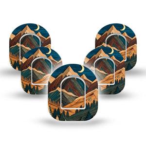 ExpressionMed Wood Mountains Omnipod Mini, 5-Pack Tape and 5-Pack Sticker nature inspired print Waterproof Plaster For Insulin Pump