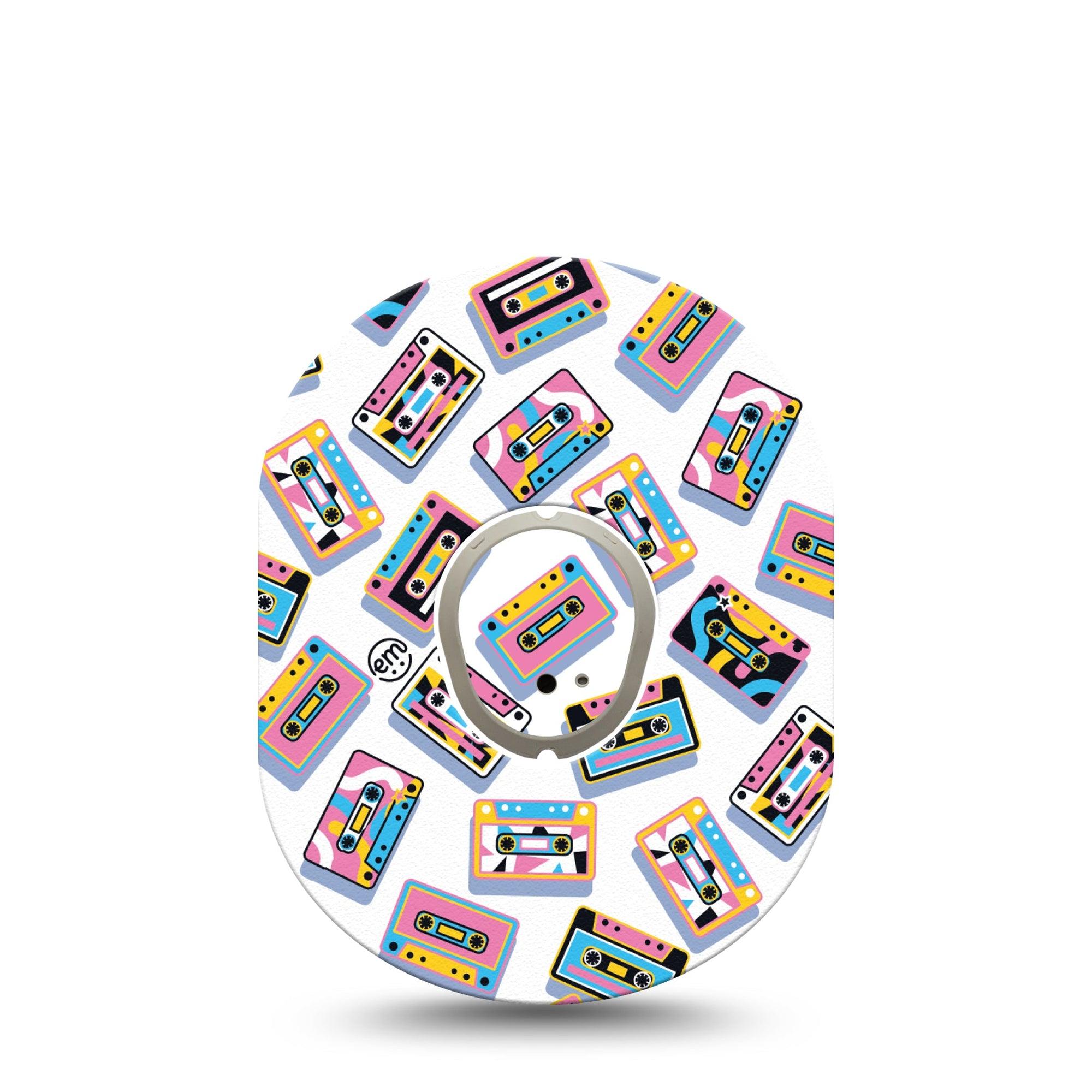 ExpressionMed Vintage Music Tapes Dexcom G7 Sticker and Tape, Dexcom Stelo Glucose Biosensor System,   Fun Colorful Music Tapes, Vinyl Sticker and Tape Pairing Continuous Glucose Monitor Design