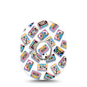 ExpressionMed Vintage Music Tapes Dexcom G7 Sticker and Tape, Dexcom Stelo Glucose Biosensor System,   Fun Colorful Music Tapes, Vinyl Sticker and Tape Pairing Continuous Glucose Monitor Design