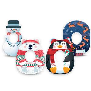 ExpressionMed Jingle All The Way Variety Pack Dexcom G7 Tape, Dexcom Stelo Glucose Biosensor System, 4-Pack Tape Variety Santa and Snowman Theme, Overlay Tape Continuous Glucose Monitor Design