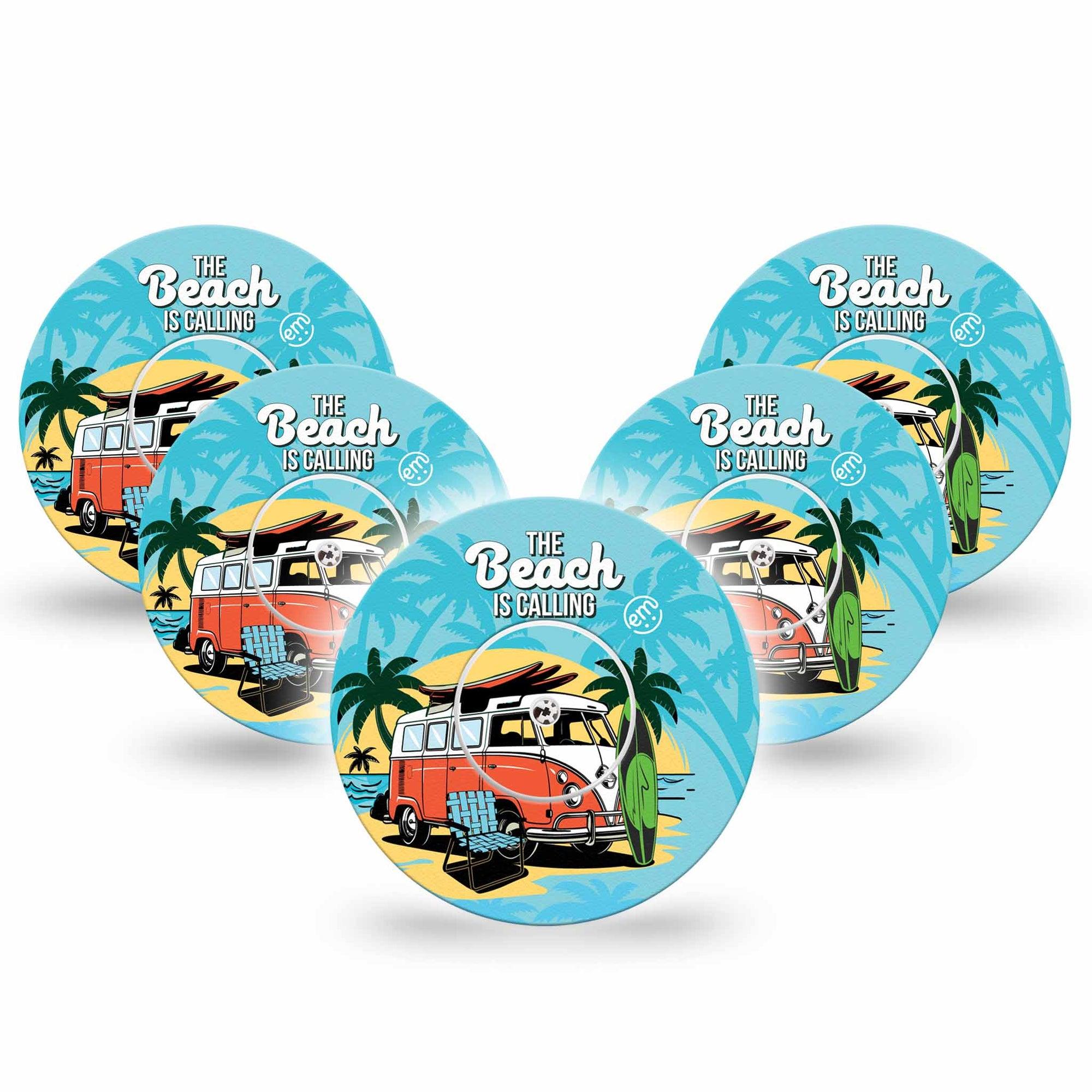 ExpressionMed The Beach is calling Freestyle Libre Tape, Abbott Lingo,  5-Pack Tape and 5-Pack Sticker Volkswagen Bus In Sand Fixing Ring Tape Continuous Glucose Monitor Design