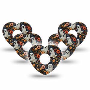 ExpressionMed Embroidered Ghost Freestyle Libre 3 and Libre 3 Plus Heart Shape Tape 5-Pack Tape Ghost Halloween Stitch Inspired, Patch CGM Design