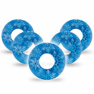 ExpressionMed Falling Snow Freestyle Libre and Libre 2 Plus Tape, Abbott Lingo, 5-Pack Tape Winter Crystals, Fixing Ring Tape Continuous Glucose Monitor Design