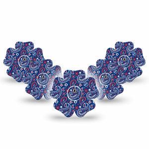 ExpressionMed Independence Paisley Freestyle Libre 3 and Libre 3 Plus Flower Shape Tape 5-Pack Tape and 5-Pack Sticker Fourth of July Ornamental Pattern, Plaster CGM Design