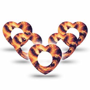 ExpressionMed Rising Phoenix Freestyle Libre 2 and Libre 2 Plus Heart Shape Tape, Abbott Lingo, 5-Pack Tape Golden Fire Bird, Adhesive Patch CGM Design