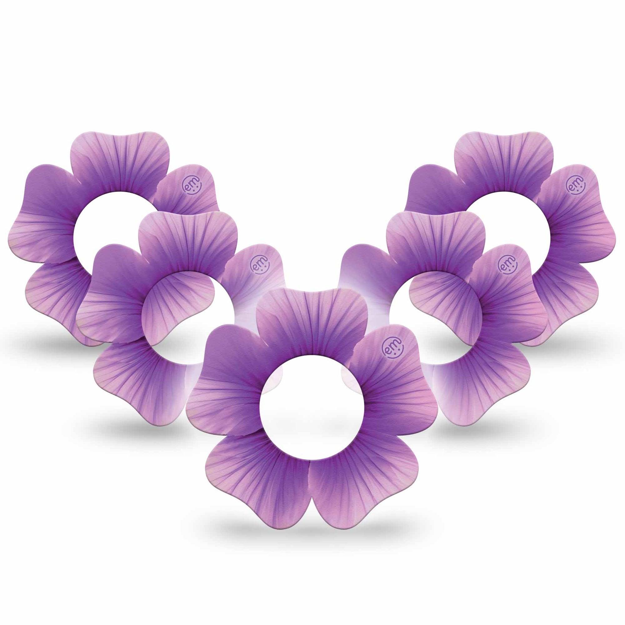 ExpressionMed Hibiscus Freestyle Libre 2 Flower Shape Tape, Abbott Lingo, 5-Pack Tape Solitary Purple Lilac Hibiscus, Plaster CGM Design