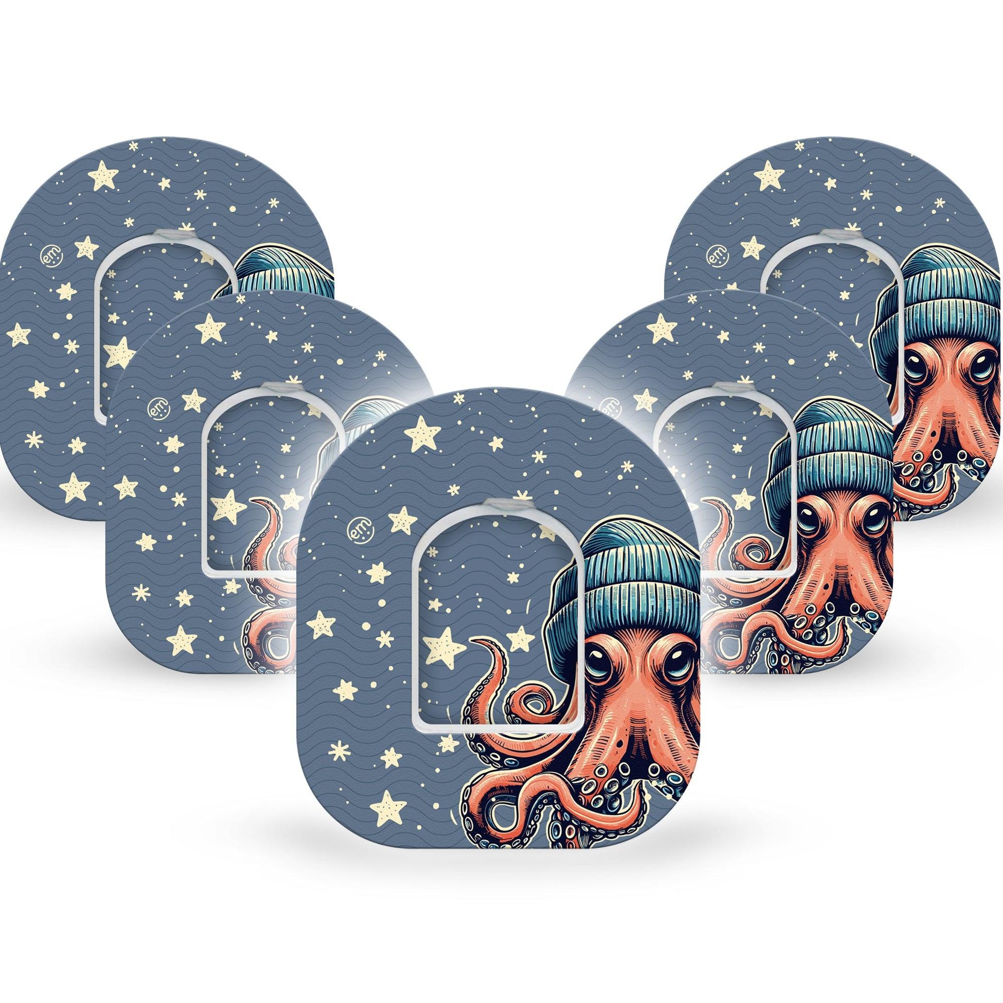 ExpressionMed Hipster Octopus Omnipod Tape 5-Pack Tape and 5-Pack Sticker Imagitive Octopus Creature Adhesive Patch Pump Design