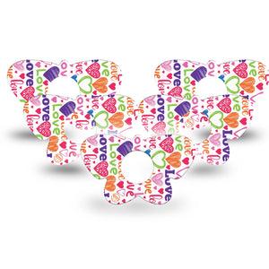 ExpressionMed Abundance of Love Infusion Set Butterfly Shape Tape 10-Pack Tape Cute Colorful Hearts Love, Plaster Continuous Glucose Monitor Design