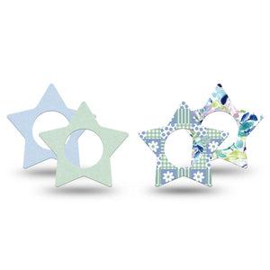 ExpressionMed Soft Balance Freestyle Libre, Libre 2 Plus, and Abbott Lingo Star, 4-Pack Tape Checkered green blue florals Sensor Cover for Continuous Glucose Monitor