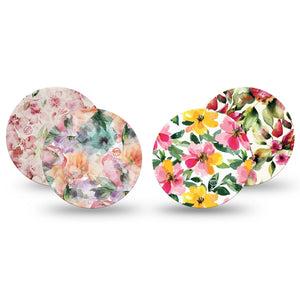ExpressionMed Fragile Flowers Freestyle Libre and Libre 2 Plus Overpatch, Abbott Lingo, 4-Pack Tape Variety Airy Pink Petals, Fixing Ring Patch CGM Design