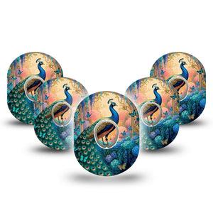 ExpressionMed Majestic Peacock Dexcom G7 and Dexcom Stelo Glucose Biosensor System, 5-Pack Tape and 5-Pack Sticker elegant peacock style Accessories for Continuous Glucose Monitor