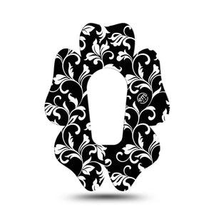 ExpressionMed Fleur de lis Dexcom G6 Flower Shape Tape Single black white noir florals Plaster Continuous Glucose Monitor Design