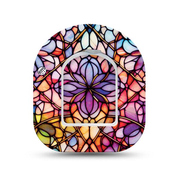 ExpressionMed Stained Glass Omnipod Mini, Single Tape and Single Sticker geometric glass flower artwork Sensor Cover For Pump