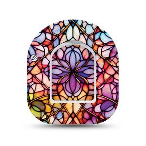 ExpressionMed Stained Glass Omnipod Mini, Single Tape and Single Sticker geometric glass flower artwork Sensor Cover For Pump