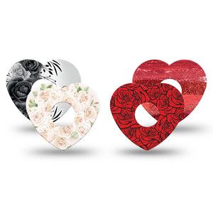 ExpressionMed Crimson Bloom Variety Pack Freestyle Libre 3 and Libre 3 Plus Heart, 4-Pack Tape Red gray roses Adhesive Patch for Continuous Glucose Monitor