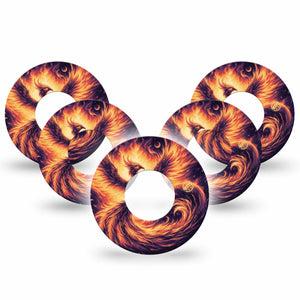 ExpressionMed Rising Phoenix Freestyle Libre and Libre 2 Plus Tape, Abbott Lingo, 5-Pack Tape Strength Hope Symbolism, Fixing Ring Tape Continuous Glucose Monitor Design