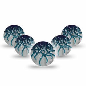 ExpressionMed Tentacles Freestyle Libre 3 and Libre 3 Plus Tape, 5-Pack Tape and 5-Pack Sticker Aquatic Themed, Adhesive Tape Continuous Glucose Monitor Design