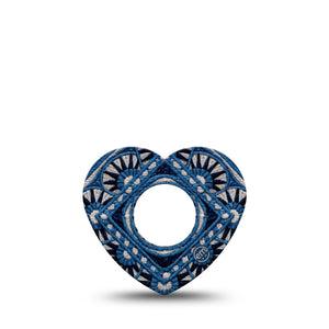 ExpressionMed Indigo Loomwork Infusion Heart, 5-Pack Rugged geometric design Overlay Patch For Insulin Pump