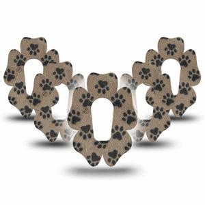 ExpressionMed Fuzzy Pawprints Dexcom G6 Flower, 5-Pack Brown paw prints Plaster for Continuous Glucose Monitor
