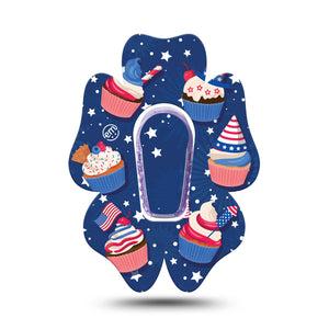 ExpressionMed Patriotic Cupcakes Dexcom G6 Flower Shape Tape Single Tape and Single Sticker Patriotic Cupcakes, Adhesive Patch Continuous Glucose Monitor Design