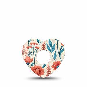 ExpressionMed Desert Wildflower Freestyle Libre 3 and Libre 3 Plus Heart, Single Tape Red and teal florals Vinyl Decoration for CGM