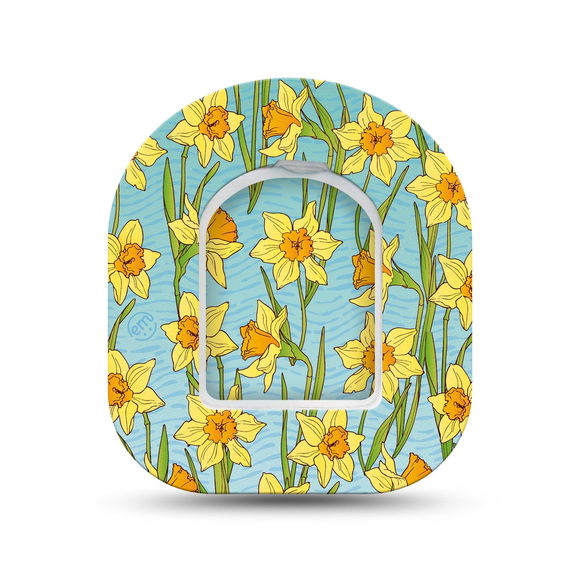 ExpressionMed Daffodils Omnipod Surface Center Sticker and Mini Tape Colorful Florals Inspired Vinyl Sticker and Tape Design Pump Design