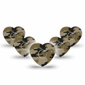 ExpressionMed Camo Freestyle Libre 3 and Libre 3 Plus Heart Shape Tape 5-Pack Tape and 5-Pack Sticker Urban Gray Overlay Tape CGM Design