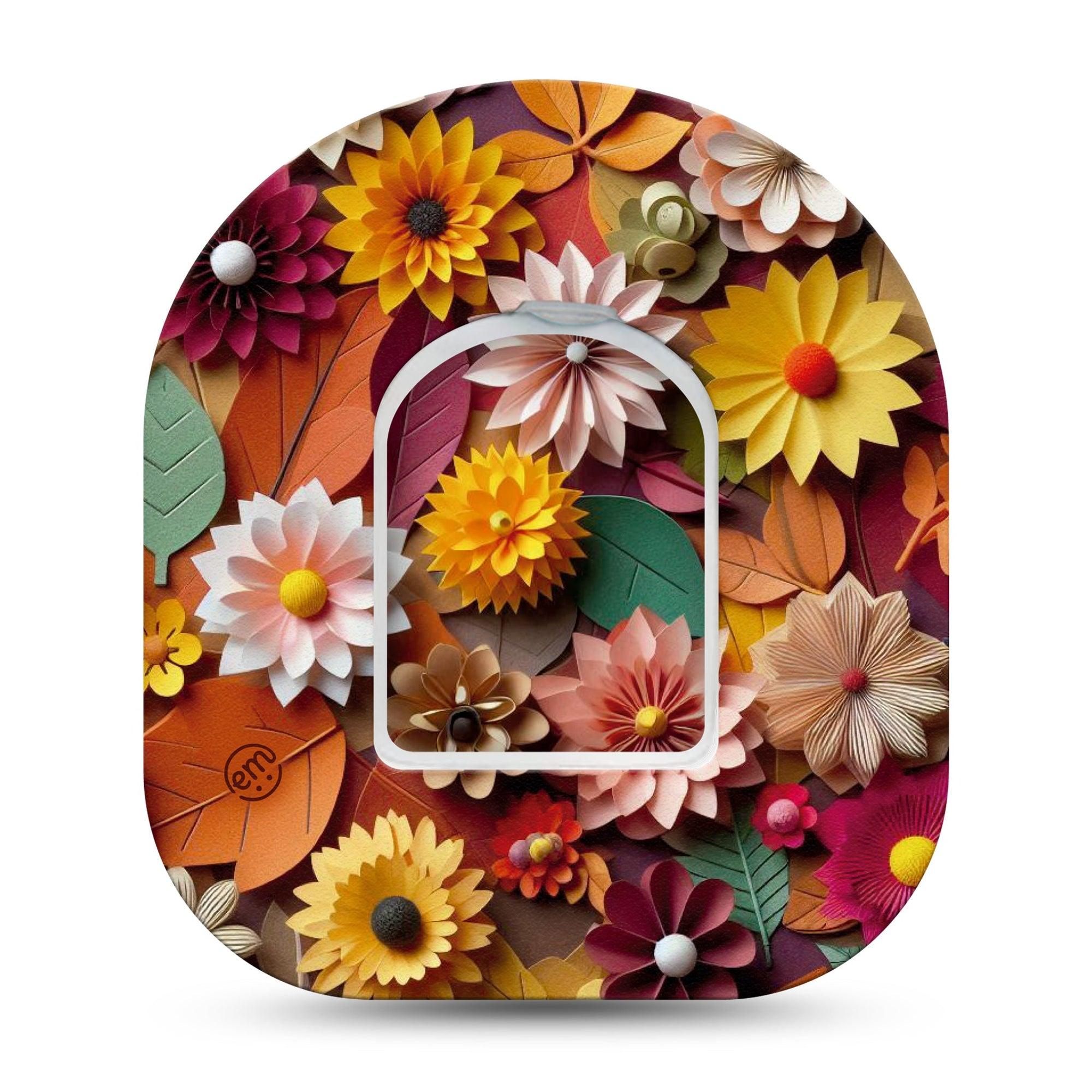 ExpressionMed 3D Floral Omnipod Surface Center Sticker and Tape Paper Flower Craft Inspired, Vinyl Sticker and Tape Design Pump Design